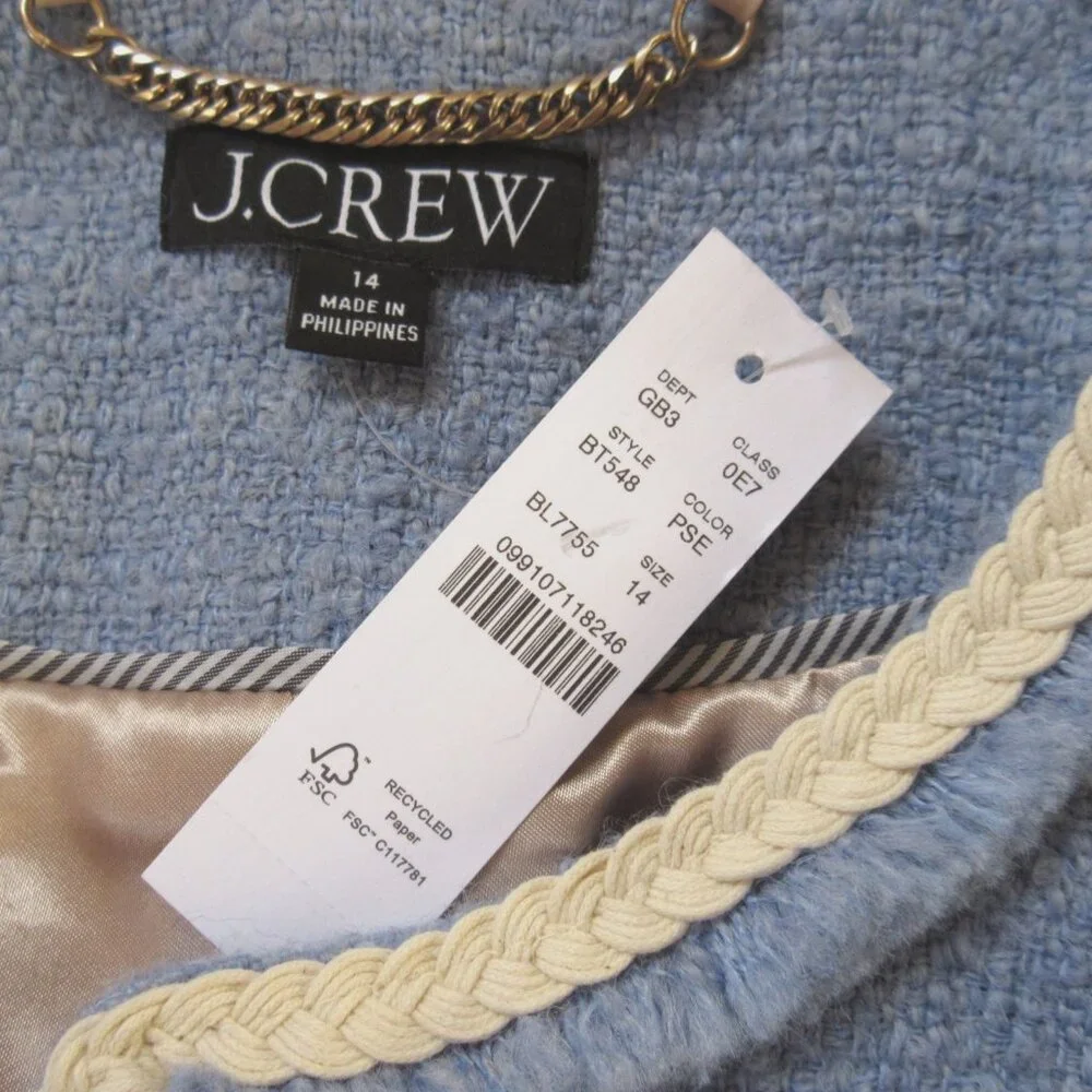 NWT J.Crew Frances Lady Jacket in Pale Seascape Blue Maritime Tweed 14